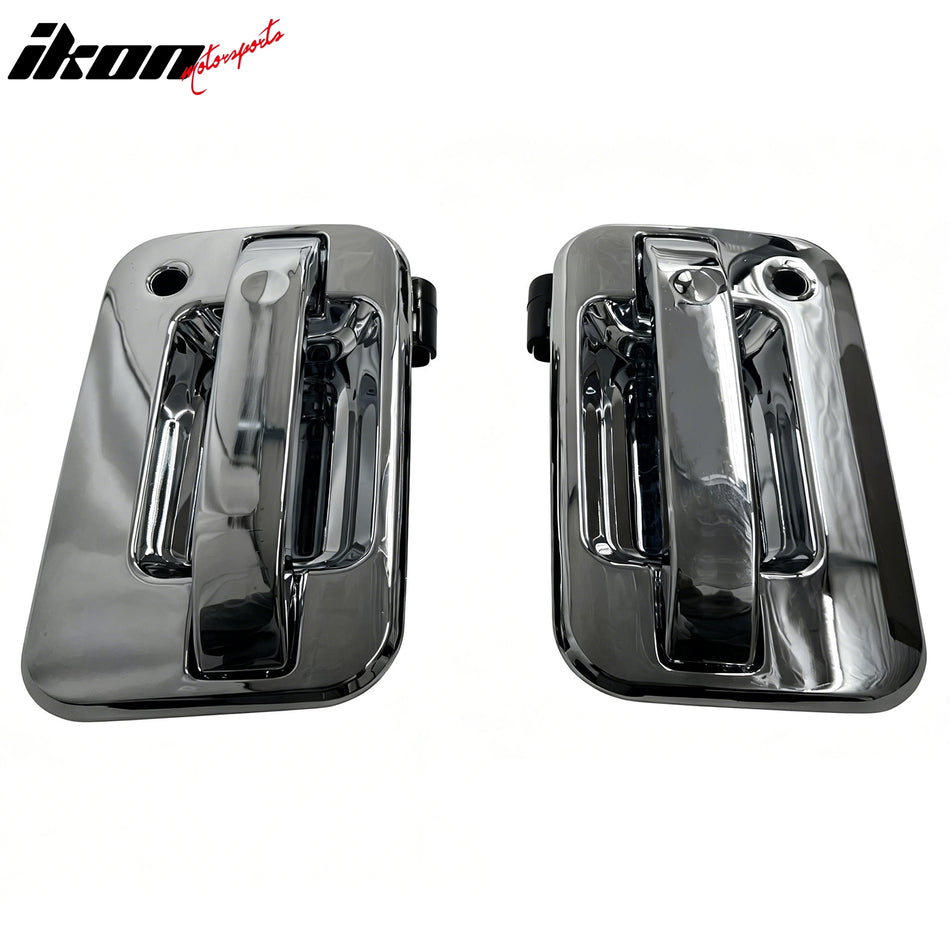 IKON MOTORSPORTS Door Handle Cover, Compatible with 2004-2014 Ford F-150, Chrome ABS Door Handle Protector Cap with Key Holes
