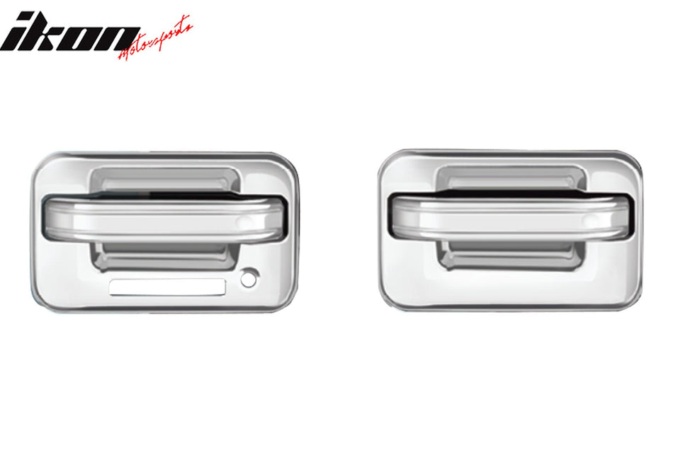 IKON MOTORSPORTS, Door Handle Cover W/1-Keyhole No Keypad Cut-Out Compatible With 2004-2014 Ford F-150 F150, 4PCS Driver Passenger Side Front Rear Door Handle Cover Assembly ABS Chrome