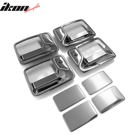 IKON MOTORSPORTS Door Handle Cover, Compatible with 1999-2016 Ford F-250/F-350/F-450/F-550 Super Duty, Chrome Stainless Steel Door Handle Protector Cap w/ 2 Key Holes, 8PCS