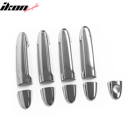 IKON MOTORSPORTS Door Handle Cover, Compatible with 2007-2012 Hyundai Santa Fe 4-Door, 1-or-2-Keyhole Style ABS Plastic Chrome Door Handle Protector Cap, 9PCS