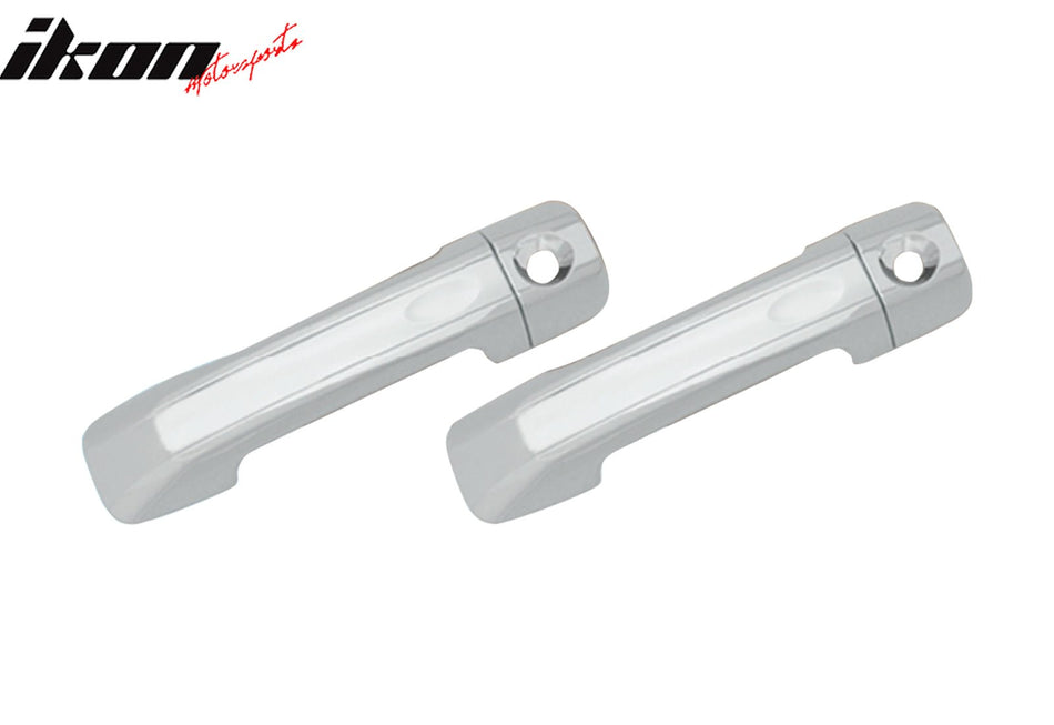 IKON MOTORSPORTS, Door Handle Cover W/2-Keyhole Compatible With 2007-2016 Toyota Tundra Regular Cab & 2007-2014 FJ Cruiser, 2PCS Driver Passenger Side Front Rear Door Handle Cover Assembly ABS Chrome