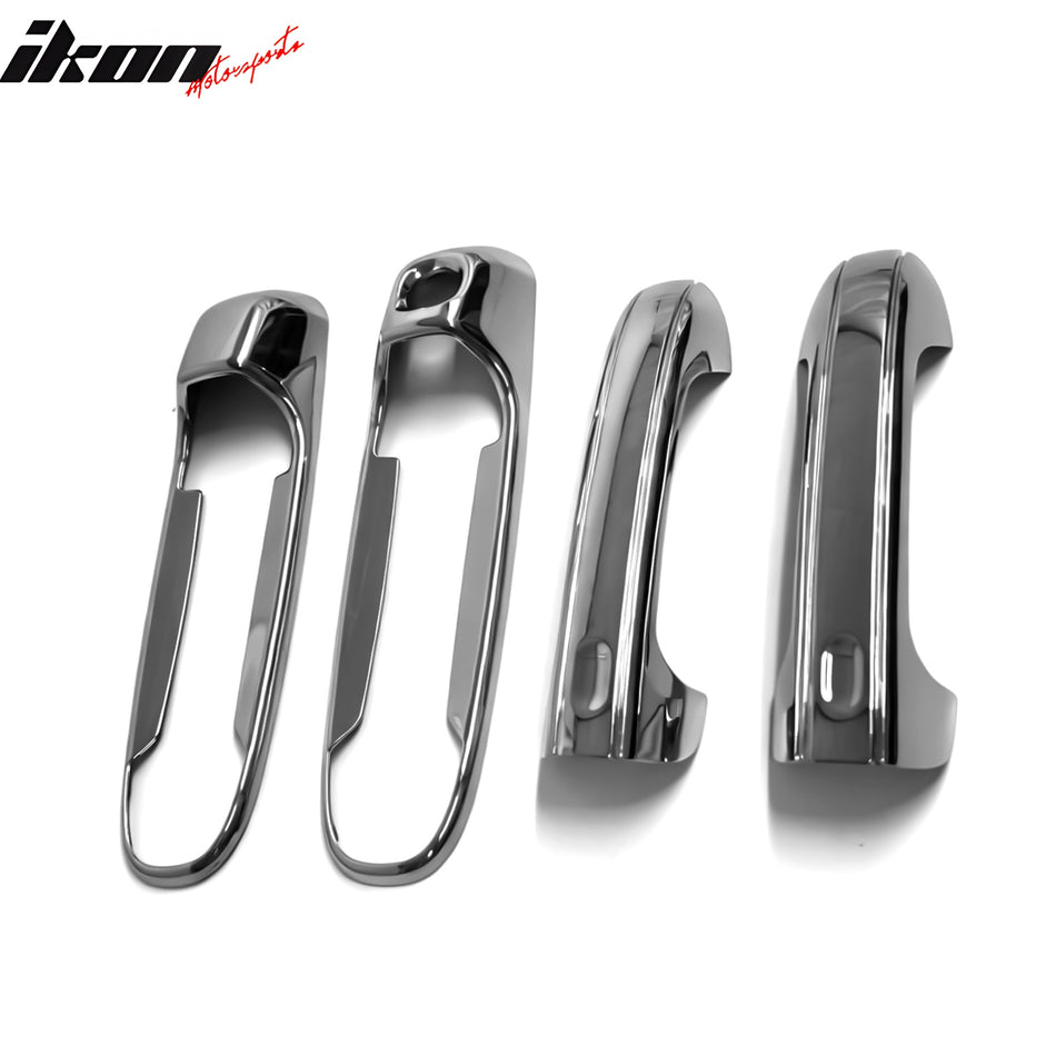 IKON MOTORSPORTS Door Handle Cover, Compatible with 2005-2010 Dodge Dakota, 2002-2008 Ram 1500 2-Door, 2003-2009 Ram 2500 3500 2-Door, Chrome ABS Door Handle Protector Cap w/ 1 Key Hole, 4PCS