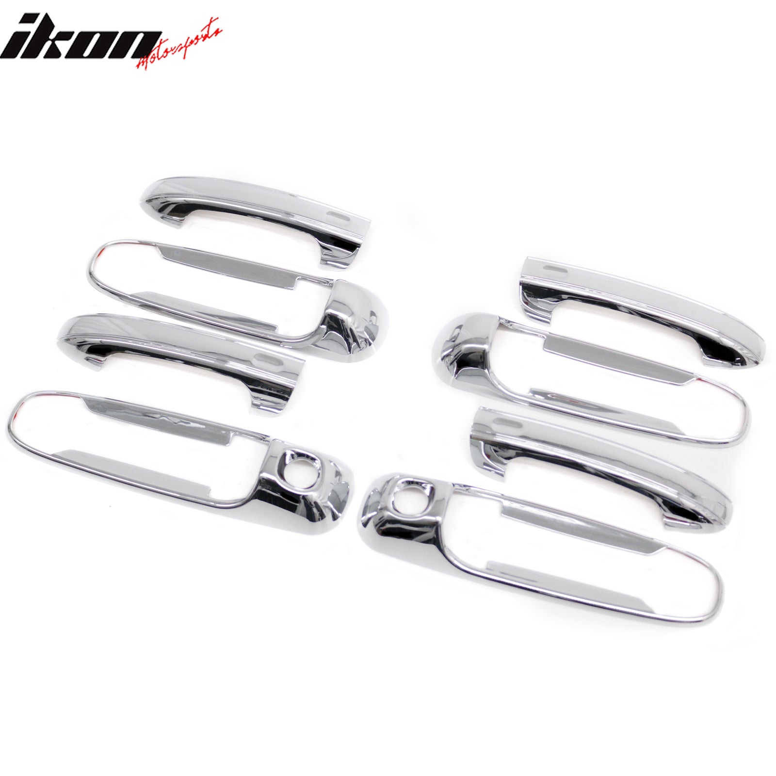IKON MOTORSPORTS Door Handle Cover W/ 2-Keyhole, Compatible with 1999-2010 Dodge Dakota/Ram/Durango/Grand Cherokee/Liberty/Raider, ABS Chrome Door Handle Protector Cap Front Rear Door Handle Cover 8PC