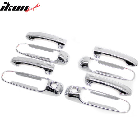 IKON MOTORSPORTS Door Handle Cover W/ 2-Keyhole, Compatible with 1999-2010 Dodge Dakota/Ram/Durango/Grand Cherokee/Liberty/Raider, ABS Chrome Door Handle Protector Cap Front Rear Door Handle Cover 8PC