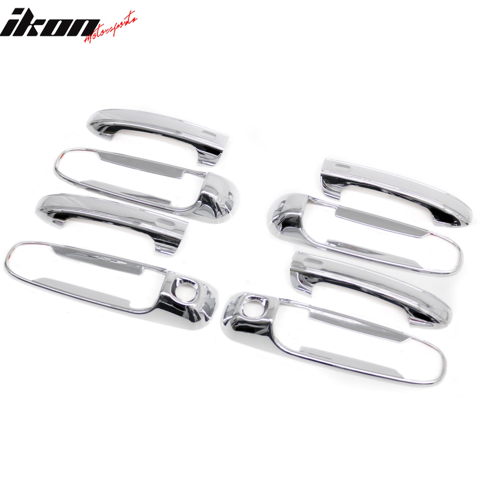 IKON MOTORSPORTS Door Handle Cover W/ 2-Keyhole, Compatible with 1999-2010 Dodge Dakota/Ram/Durango/Grand Cherokee/Liberty/Raider, ABS Chrome Door Handle Protector Cap Front Rear Door Handle Cover 8PC