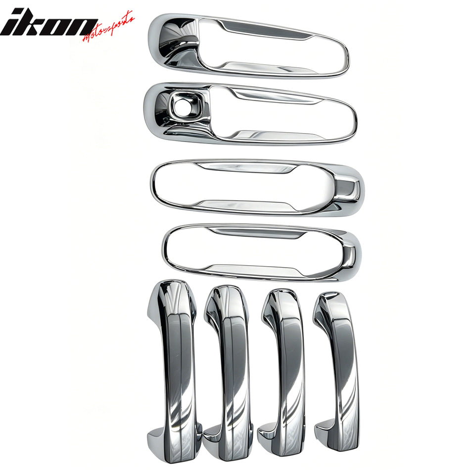 IKON MOTORSPORTS Door Handle Cover W/ 1-Keyhole, Compatible with 1999-2010 Dodge Dakota/Ram/Durango/Grand Cherokee/Liberty/Raider, Stainless Steel Chrome Door Handle Cap Door Handle Covers 8PCS