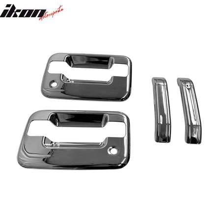 IKON MOTORSPORTS Door Handle Cover, Compatible with 2004-2014 Ford F-150 2-Door, Chrome ABS Door Handle Protector Cap 2 Key Holes without KeyPad Cut Out, 4PCS