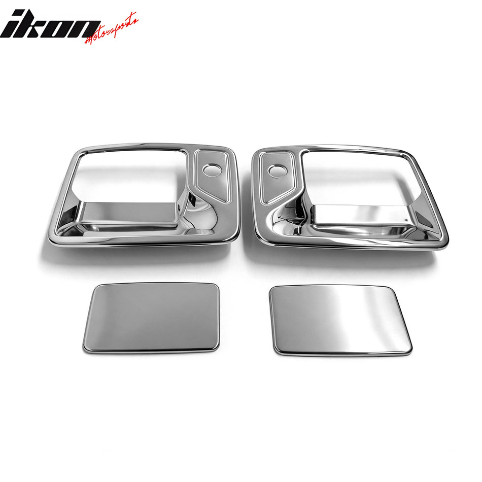 IKON MOTORSPORTS Door Handle Cover, Compatible with 1999-2016 Ford F-250/F-350/F-450 Super Duty, Chrome Stainless Steel Door Handle Protector Cap w/ 2 Key Holes, 4PCS