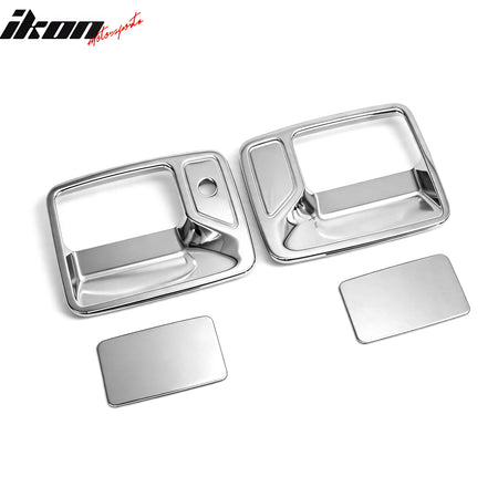IKON MOTORSPORTS Door Handle Cover, Compatible with 1999-2016 Ford F-250/F-350/F-450 Super Duty, Chrome Stainless Steel Door Handle Protector Cap w/ 1 Key Hole, 4PCS