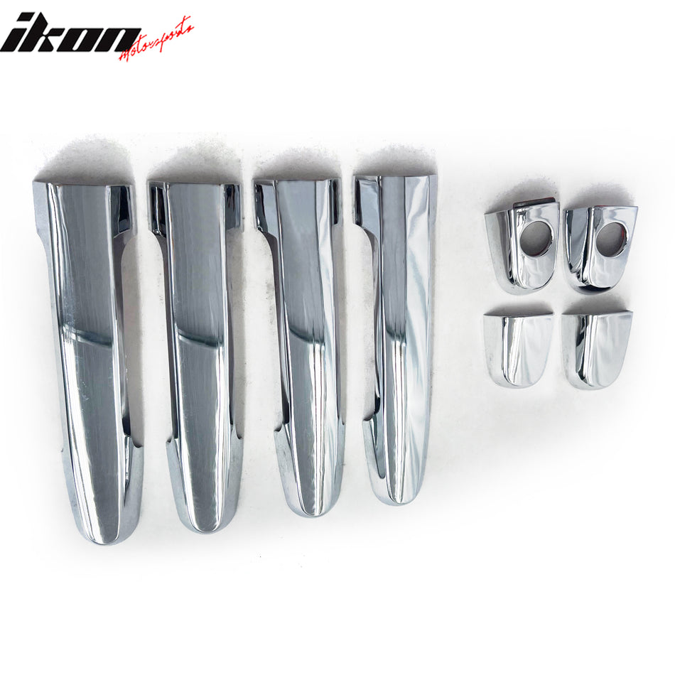 IKON MOTORSPORTS Door Handle Cover, Compatible with 2001-2013 Toyota Highlander RAV4 Corolla Camry Matrix Yaris Prius & Scion xA xB xD, ABS Chrome Door Handle Protector Cap W/2 Key Holes, 8PCS