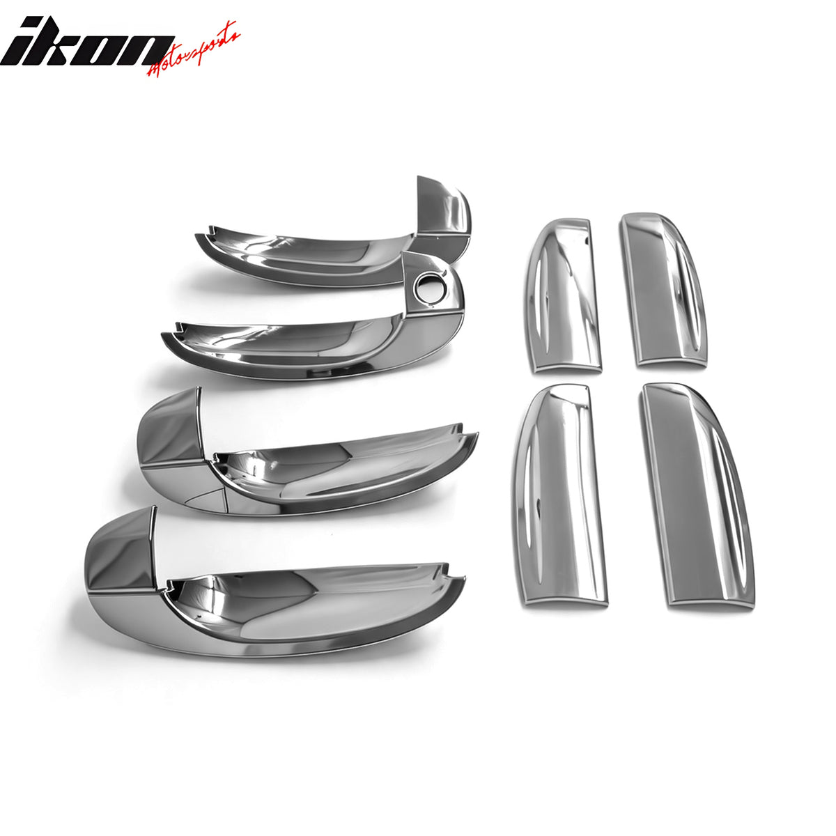 IKON MOTORSPORTS Door Handle Cover, Compatible with 2004-2011 Chevy Aveo Sedan, 2009-2011 Aveo 5 Hatchback, Chrome ABS Door Handle Protector Cap w/ 1 Key Hole, 8PCS