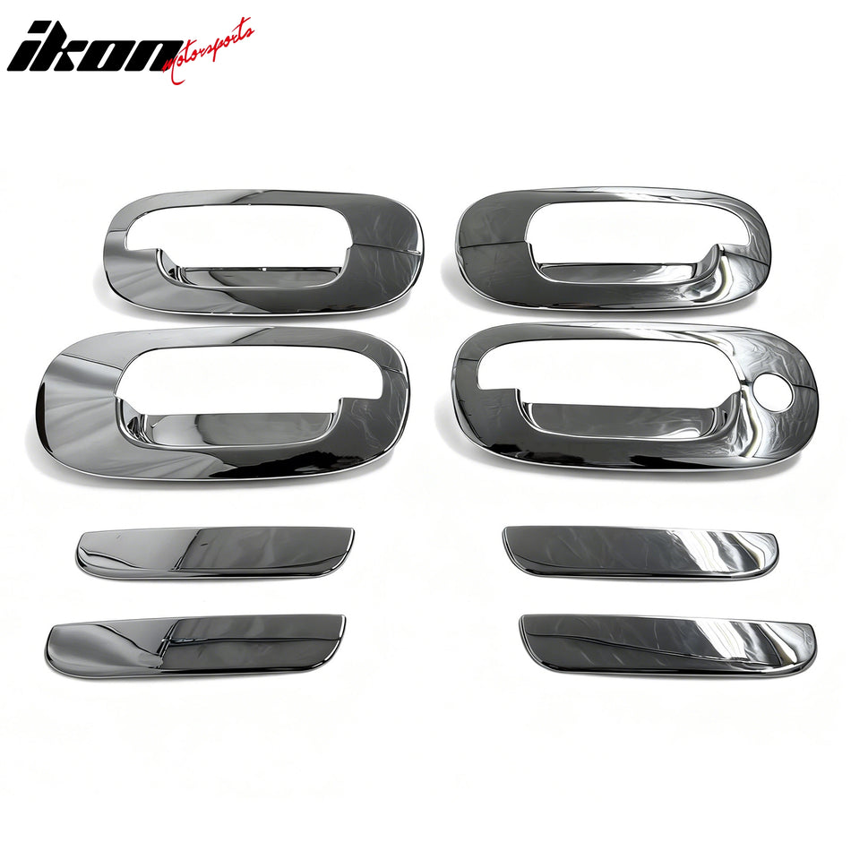 IKON MOTORSPORTS Door Handle Cover, Compatible with 1997-2004 Dodge Dakota 1998-2003 Durango, Chrome ABS Door Handle Protector Cap w/ 1 Keyhole