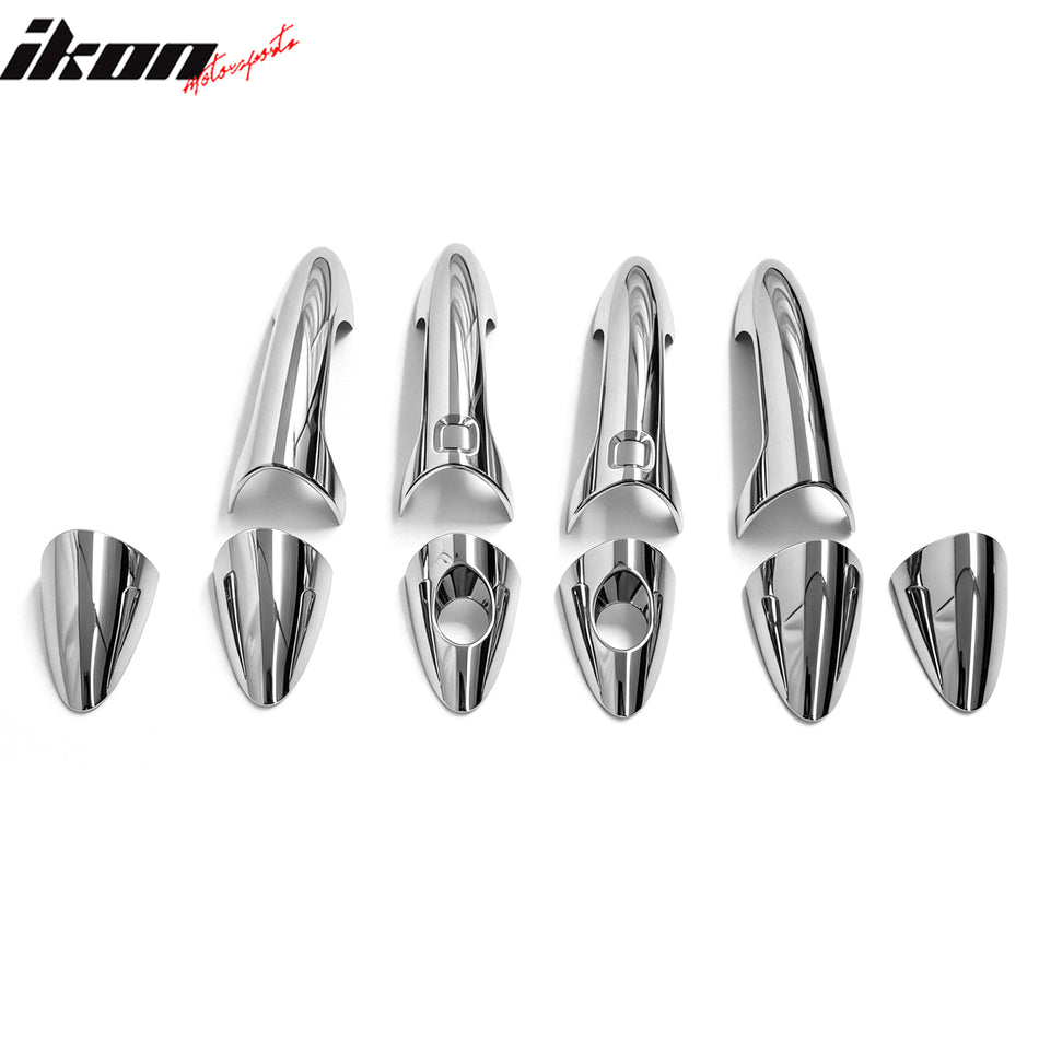 IKON MOTORSPORTS Door Handle Cover, Compatible with 2012-2017 Hyundai Accent, Chrome ABS Door Handle Protector Cap w/ 1 or 2 Key Holes & 2 Smart Keys, 10PCS