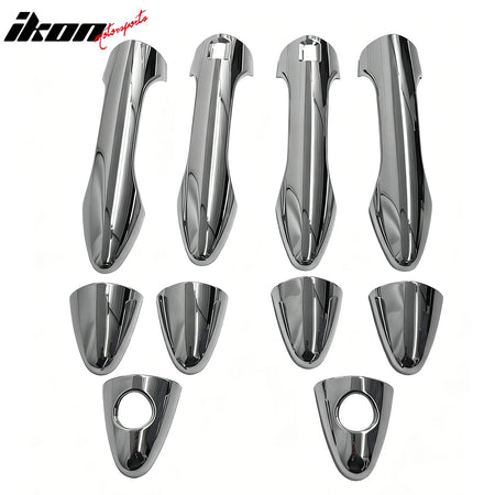 IKON MOTORSPORTS Door Handle Cover, Compatible with 2010-2015 Hyundai Tucson, Chrome ABS Door Handle Protector Cap w/ 1 or 2 Keyhole with 2 Smart Key