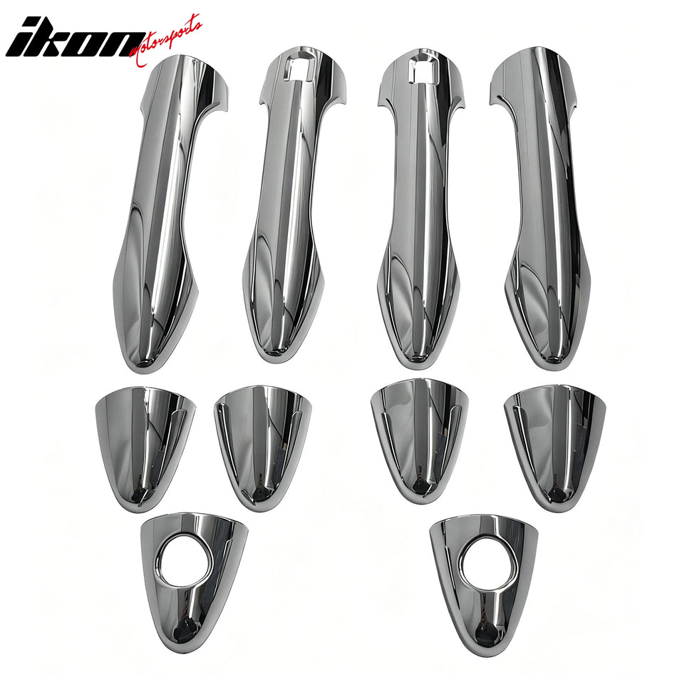 IKON MOTORSPORTS Door Handle Cover, Compatible with 2010-2015 Hyundai Tucson, Chrome ABS Door Handle Protector Cap w/ 1 or 2 Keyhole with 2 Smart Key
