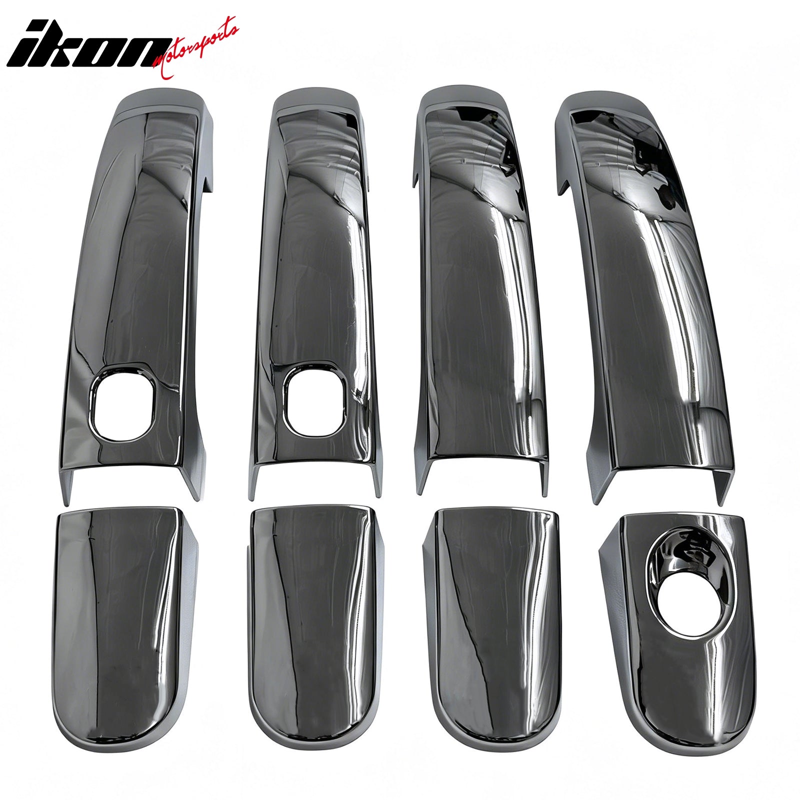 IKON MOTORSPORTS Door Handle Cover, Compatible with 2012-2018 Ford Focus 2013-2019 Escape 2013-2018 C-Max 2014-2019 Transit Connect, Chrome ABS Door Handle Protector Cap w/ 1 Keyhole with 2 Smart Keys