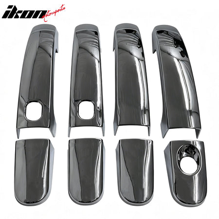 IKON MOTORSPORTS Door Handle Cover, Compatible with 2012-2018 Ford Focus 2013-2019 Escape 2013-2018 C-Max 2014-2019 Transit Connect, Chrome ABS Door Handle Protector Cap w/ 1 Keyhole with 2 Smart Keys