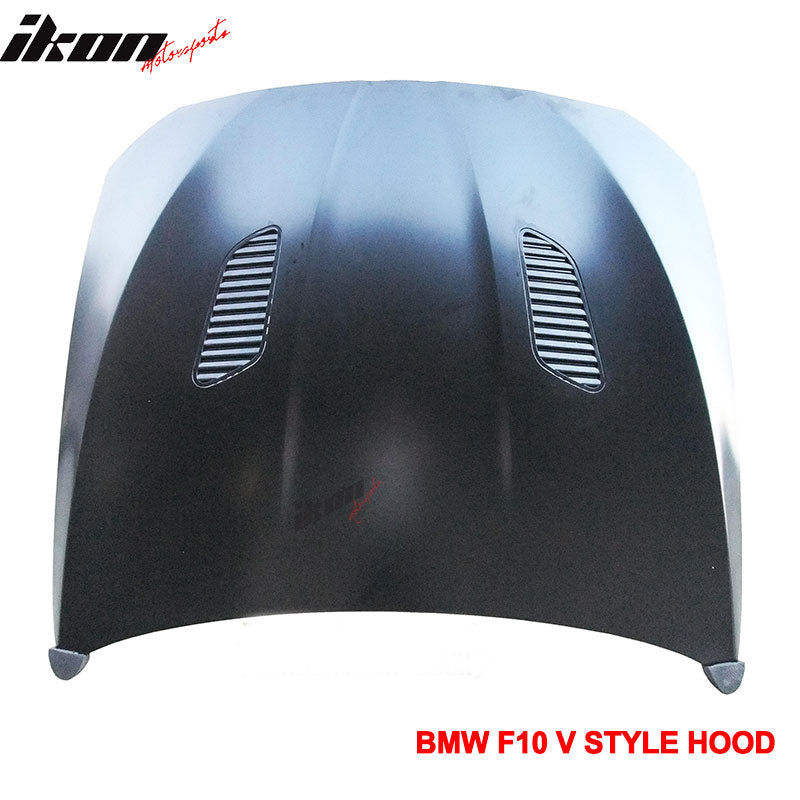 Front Hood Compatible With 2011-2016 BMW F10, 5 Series V Style Front Hood Bonnet Vent Air Duct Aluminum by IKON MOTORSPORTS, 2012 2013 2014 2015