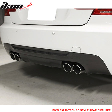 IKON MOTORSPORTS, Matte Carbon Fiber Rear Diffuser Compatible With 2007-2013 BMW E92, M-Tech M Sport 3D Style Rear Bumper Lip, 2008 2009 2010 2011 2012