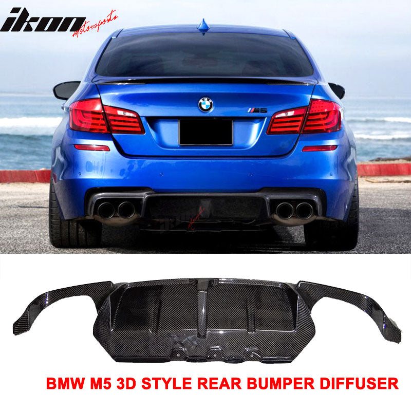 Fits 12-16 BMW F10 M5 3D Style Rear Bumper Lip Diffuser - Matte Carbon Fiber