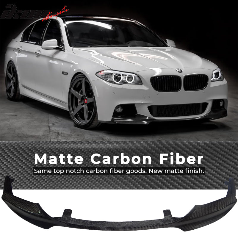 IKON MOTORSPORTS, Matte Carbon Fiber Front Bumper Lip Compatible With  2011-2016 BMW F10, 5 Series M-Tech M-Sport V Style Front Lip Spoiler, 2012  2013 2014 2015 – Ikon Motorsports