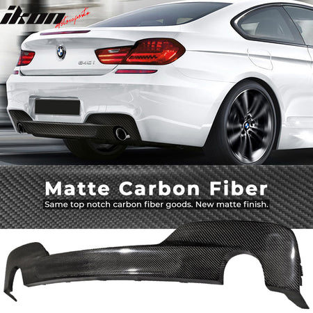 IKON MOTORSPORTS, Matte Carbon Fiber Rear Diffuser Compatible With 2012-2017 BMW F12 F13 640i, M-Tech M Sport Factory Style Rear Bumper Lip, 2013 2014 2015 2016