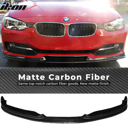 Fits 12-15 BMW F30 3-Series 4Dr HM Style Front Bumper Lip - Matte Carbon Fiber