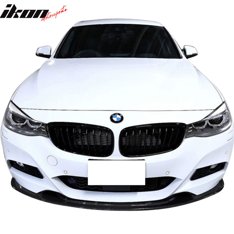 IKON MOTORSPORTS, Matte Carbon Fiber Front Bumper Lip Compatible With 2014-2016 BMW F34, 3 Series GT M Sport M-Tech 3D Style Front Lip Spoiler, 2015