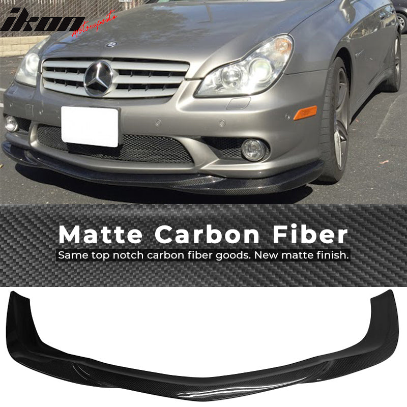IKON MOTORSPORTS, Matte Carbon Fiber Front Bumper Lip Compatible With 2006-2010 Mercedes-Benz W219, CLS55 AMG Only GH Style Front Lip Spoiler, 2007 2008 2009