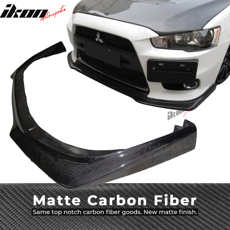IKON MOTORSPORTS, Matte Carbon Fiber Front Bumper Lip Compatible With ...