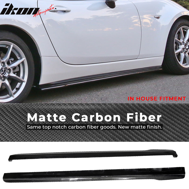 IKON MOTORSPORTS, Matte Carbon Fiber Side Skirts Compatible With 2016-2017 Mazda MX-5 Miata ND5RC, CS Style Side Skirt Extension Rocker Panel 2PC