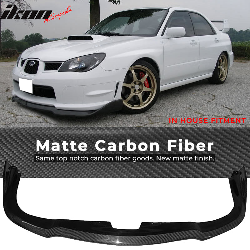 IKON MOTORSPORTS, Matte Carbon Fiber Front Bumper Lip Compatible With 2006-2007 Subaru Impreza WRX STI, CS Style Front Lip Spoiler