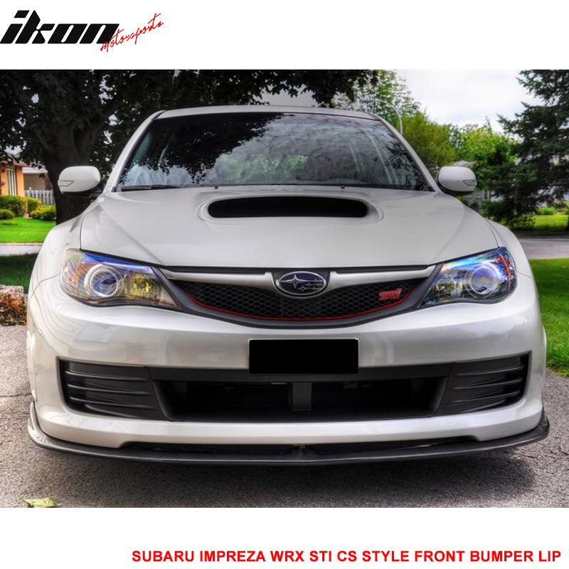 IKON MOTORSPORTS, Matte Carbon Fiber Front Bumper Lip Compatible With 2008-2010 Subaru WRX STI, CS Style Front Lip Spoiler, 2009