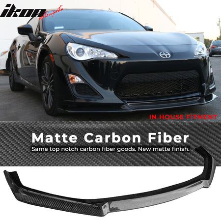 IKON MOTORSPORTS, Matte Carbon Fiber Front Bumper Lip Compatible With 2013-2016 Scion FRS GT86, CS Style Front Lip Spoiler, 2014 2015