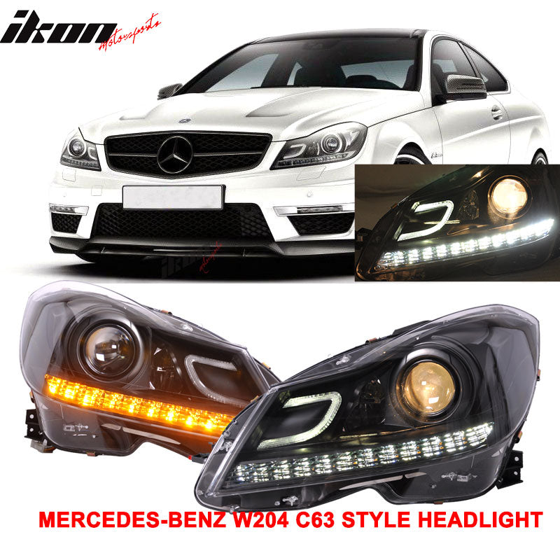 Fits 12-14 W204 C-Class Black Series Carbon Fiber Hood + Projector DRL Headlight