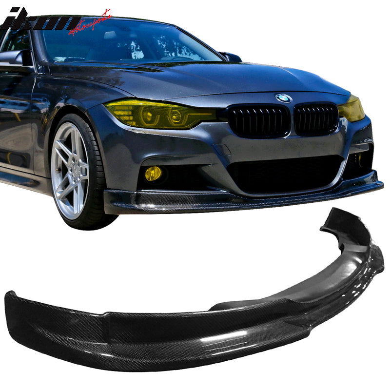 IKON MOTORSPORTS, Matte Carbon Fiber Front Bumper Lip Compatible With 2012-2018 BMW F30 F31, 3 Series M-Tech M Sport DP III Style Front Lip Spoiler, 2013 2014 2015 2016 2017