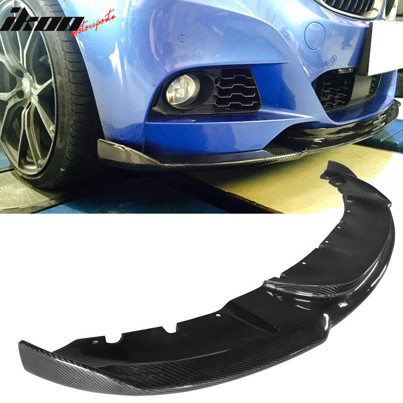 IKON MOTORSPORTS, Matte Carbon Fiber Front Bumper Lip Compatible With 2014-2016 BMW F34, 3 Series M-Tech M Sport HM Style Front Lip Spoiler, 2015