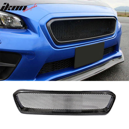 IKON MOTORSPORTS, Matte Carbon Fiber Grille Compatible With 2015-2017 Subaru WRX STI, CS Style Front Grill Cover Trim, 2016