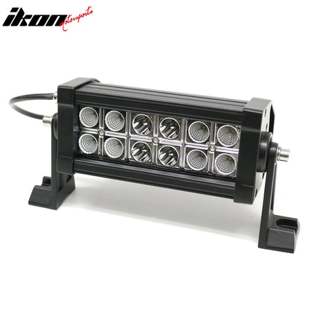 IKON MOTORSPORTS LED Light Bar, Compatible with Universal, Black 7" 36W 12 LED 2 Row 30 Center + 60 Flood Outer LED Work Light Bar Spot Flood Combo Truck SUV ATV Off Road