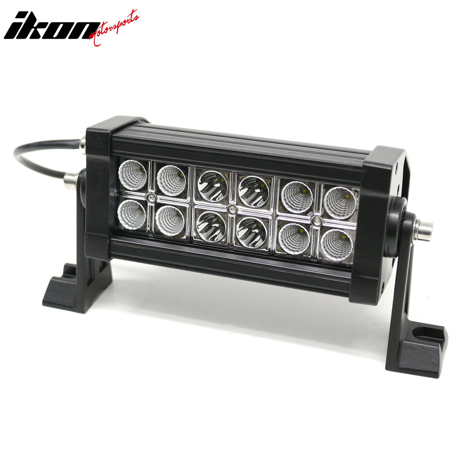 IKON MOTORSPORTS LED Light Bar, Compatible with Universal, Black 7" 36W 12 LED 2 Row 30 Center + 60 Flood Outer LED Work Light Bar Spot Flood Combo Truck SUV ATV Off Road
