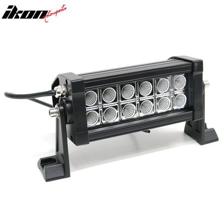 IKON MOTORSPORTS LED Light Bar, Compatible with Universal, Black 7" 36W 12 LED 2 Row 60 Degree Flood LED Work Light Bar Spot Flood Combo Truck SUV ATV Off Road