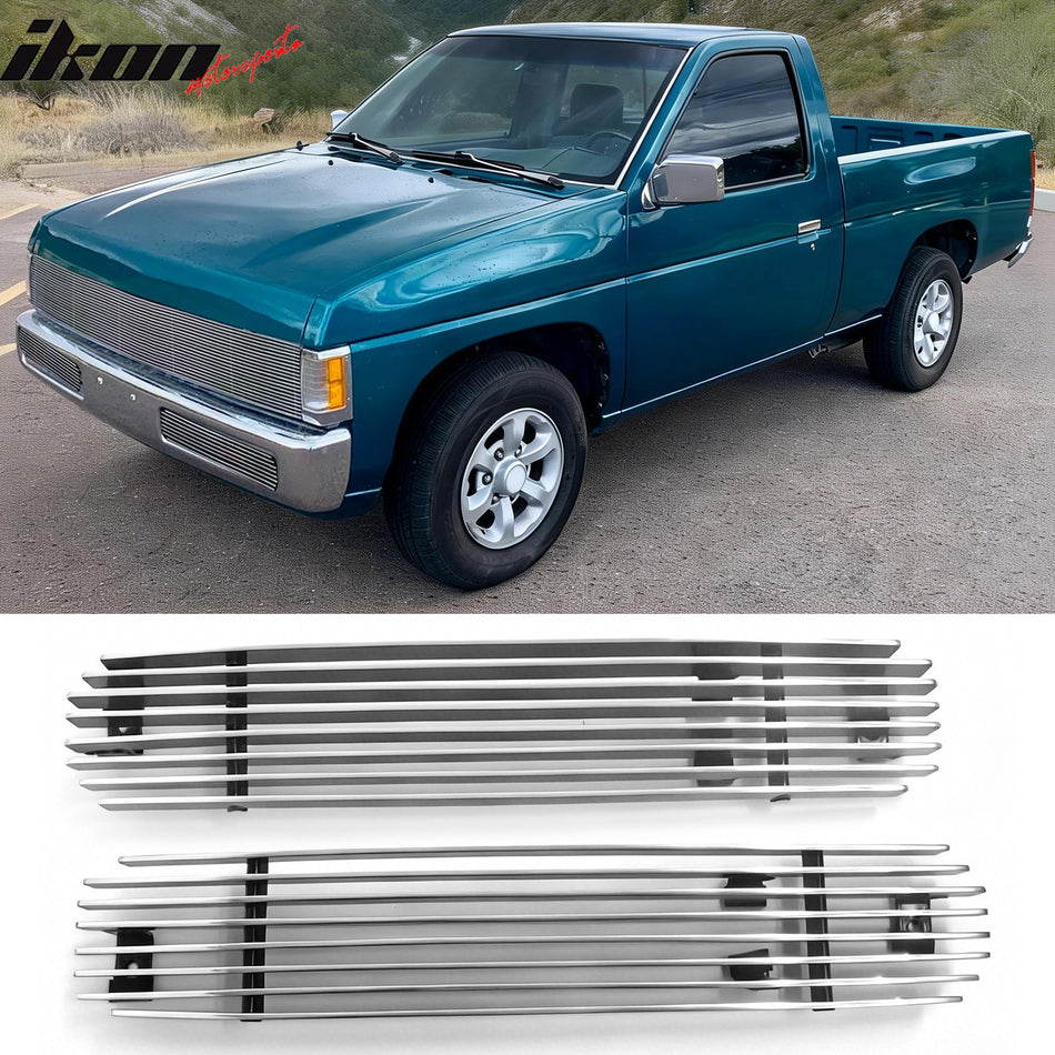 1995-1997 Nissan Pickup 2PCS Chrome Billet Style Front Bumper Lower Grille Replacement