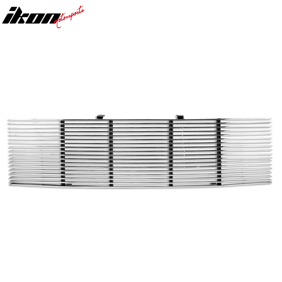 IKON MOTORSPORTS, Front Grille Compatible With 2001-2004 Ford Explorer Sport Trac, Front Bumper Upper Hood Grille Insert Assembly Replacement Aluminum Polished Silver Horizontal Cutout Style