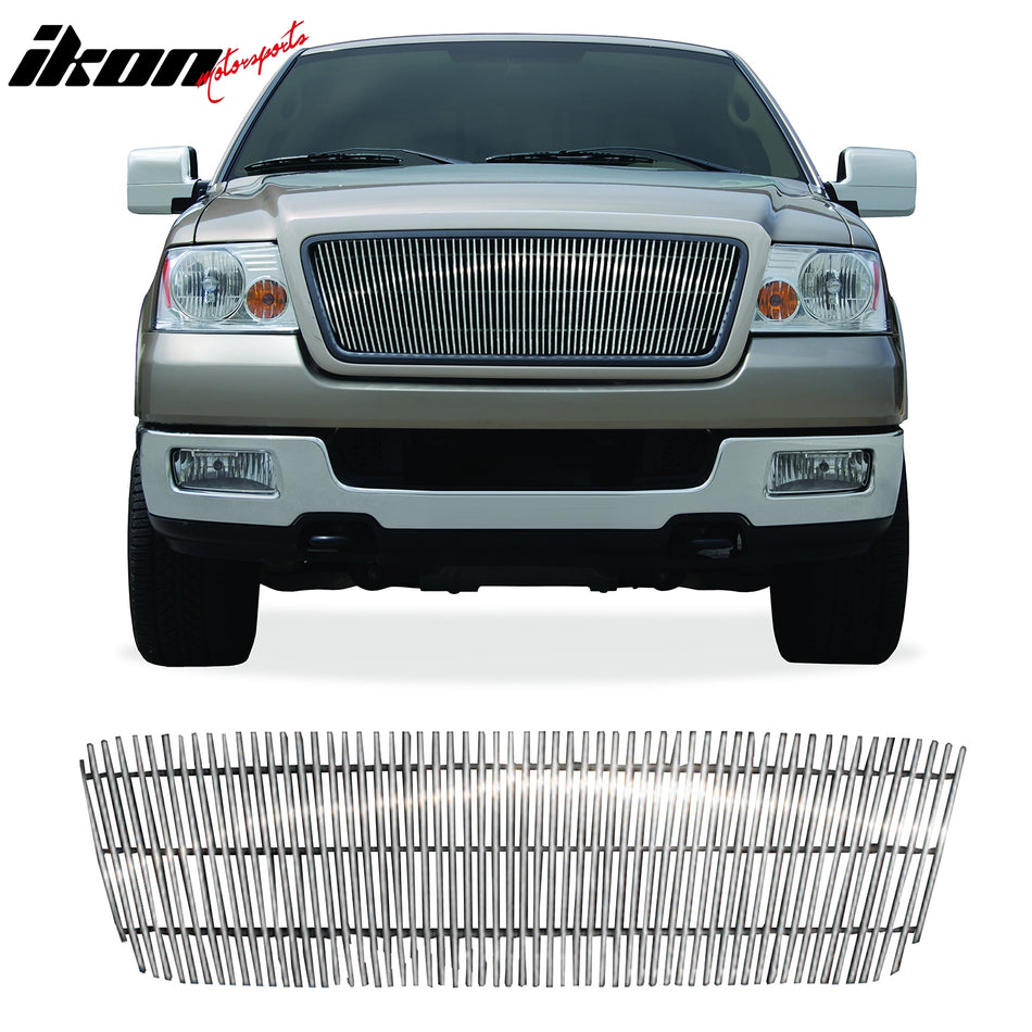 2004-2008 Ford F-150 Vertical Cutout Style Polished Silver Front Grile