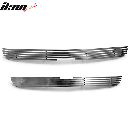 IKON MOTORSPORTS Front Upper Grille Insert, Compatible with 1999-2002 Chevrolet Silverado & 2000-2006 Suburban/Tahoe, Billet Style Chrome Aluminum Stainless Steel Replacement Front Bumper Grill, 2PCS