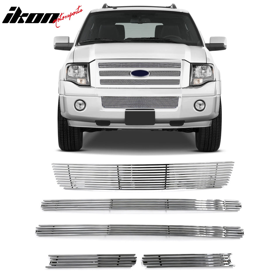 2007-2014 Ford Expedition Billet Style Chrome Front Upper Lower Grilles