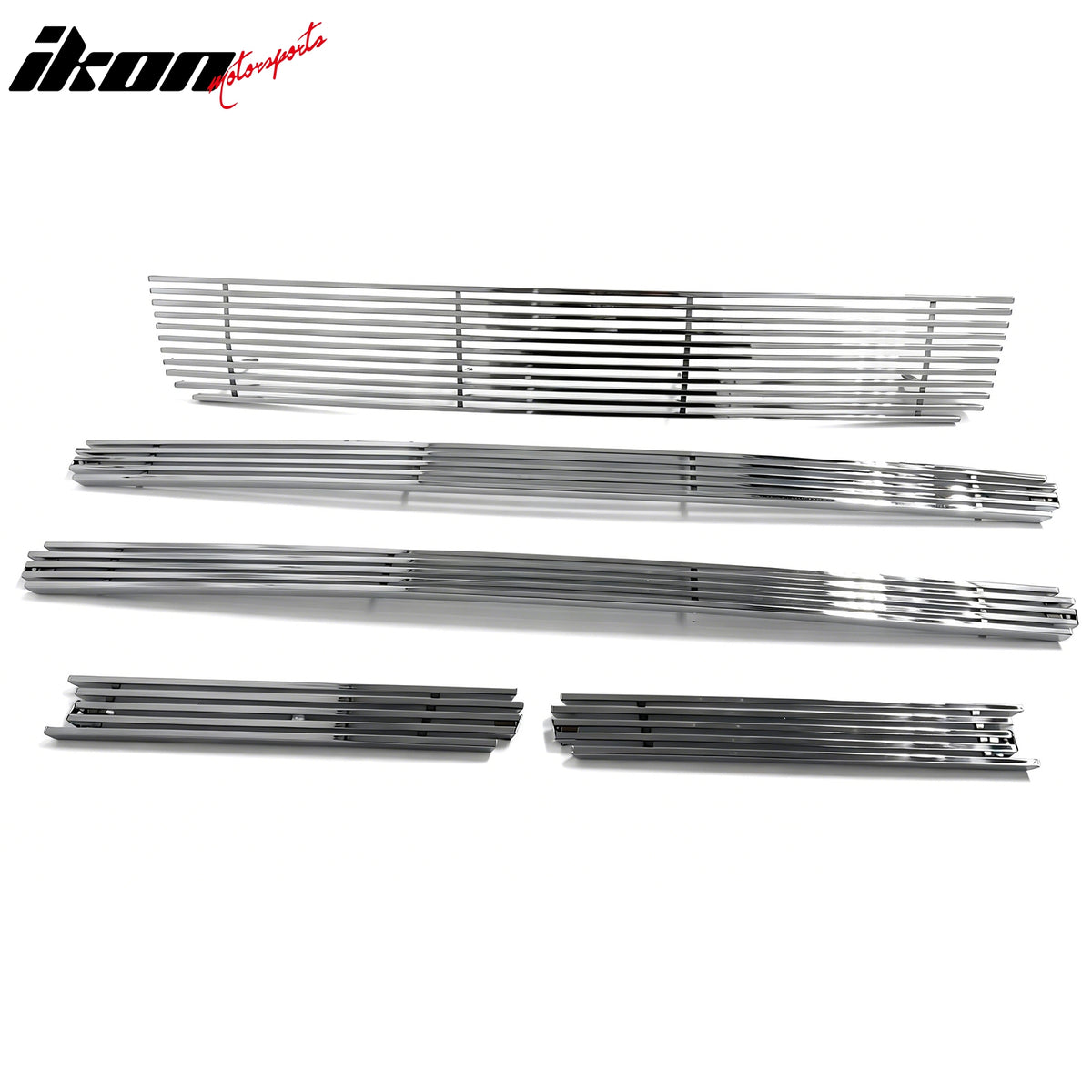 IKON MOTORSPORTS Front Upper Lower Grilles, Compatible with 2007-2014 Ford Expedition, Billet Style Chrome Replacement Front Bumper Hood Grill 5PCS