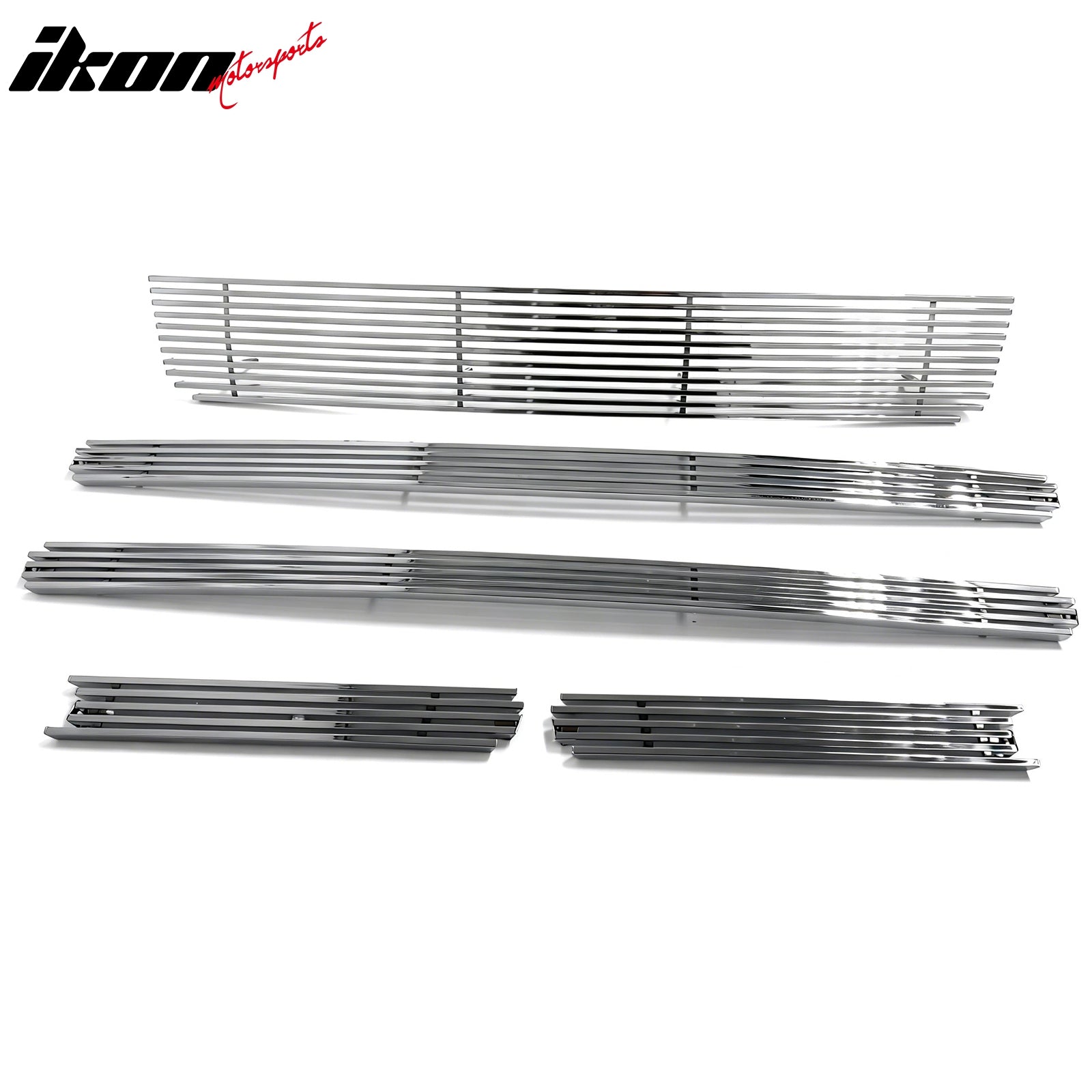 IKON MOTORSPORTS Front Upper Lower Grilles, Compatible with 2007-2014 Ford Expedition, Billet Style Chrome Replacement Front Bumper Hood Grill 5PCS
