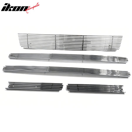 IKON MOTORSPORTS Front Upper Lower Grilles, Compatible with 2007-2014 Ford Expedition, Billet Style Chrome Replacement Front Bumper Hood Grill 5PCS