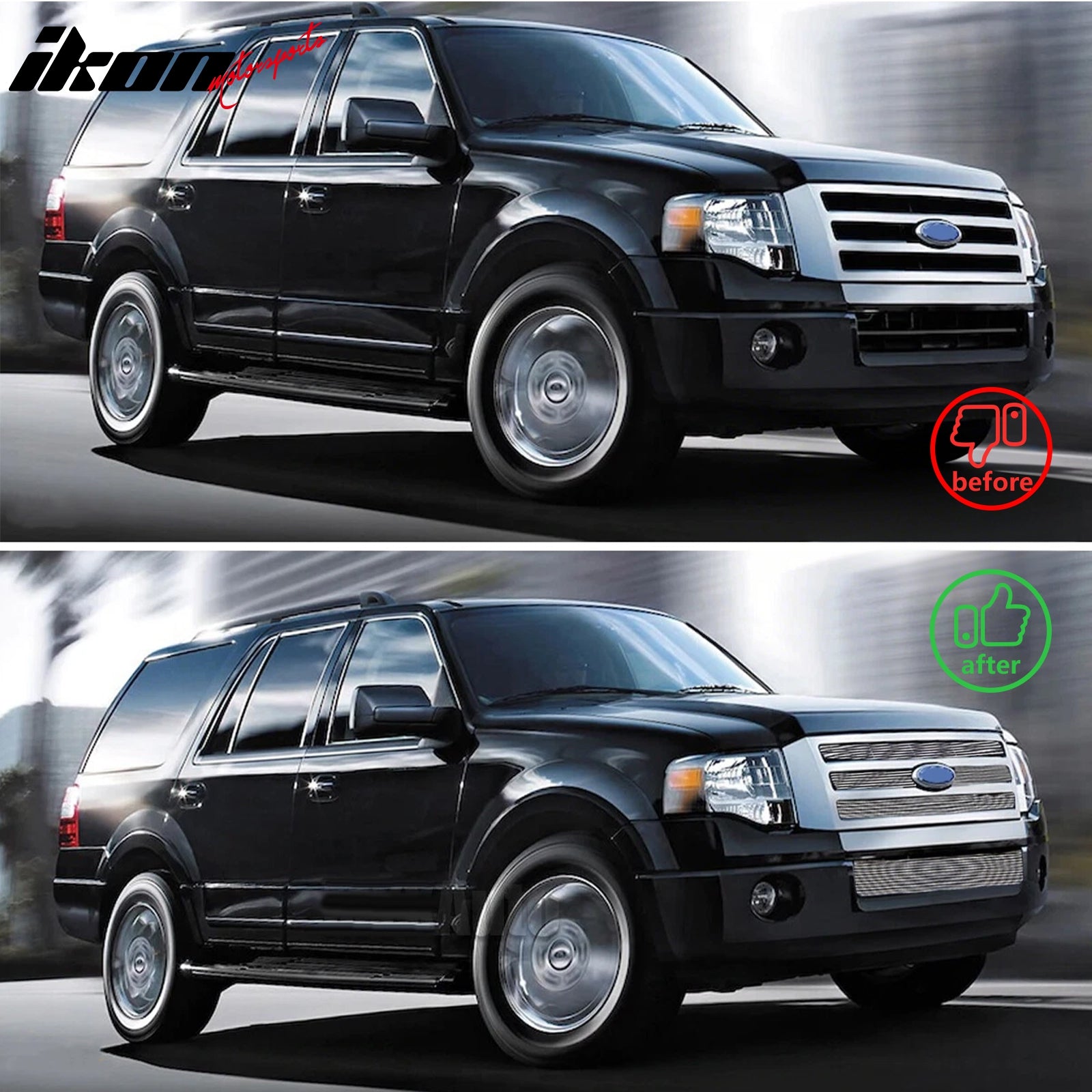 Fits 2007-2014 Ford Expedition Chrome Billet Style Front Upper Lower Grilles